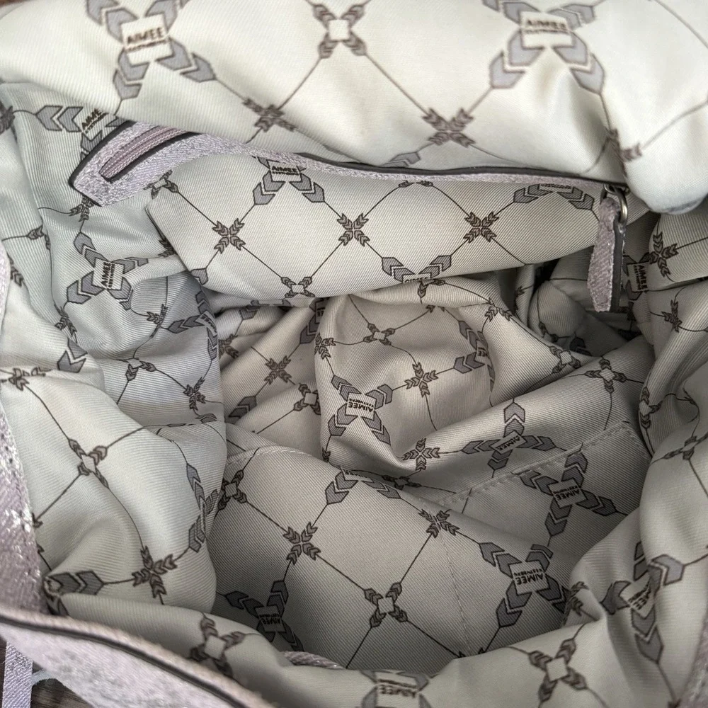 Aimee Kestenberg Bali Hobo Bag Purse Double Entry Lamb Leather Lavender Denim